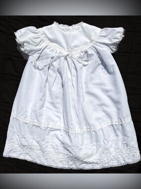 Sears Formal Vintage Gown 70s White Heirloom Girl Baptism Dress Christening 12 m